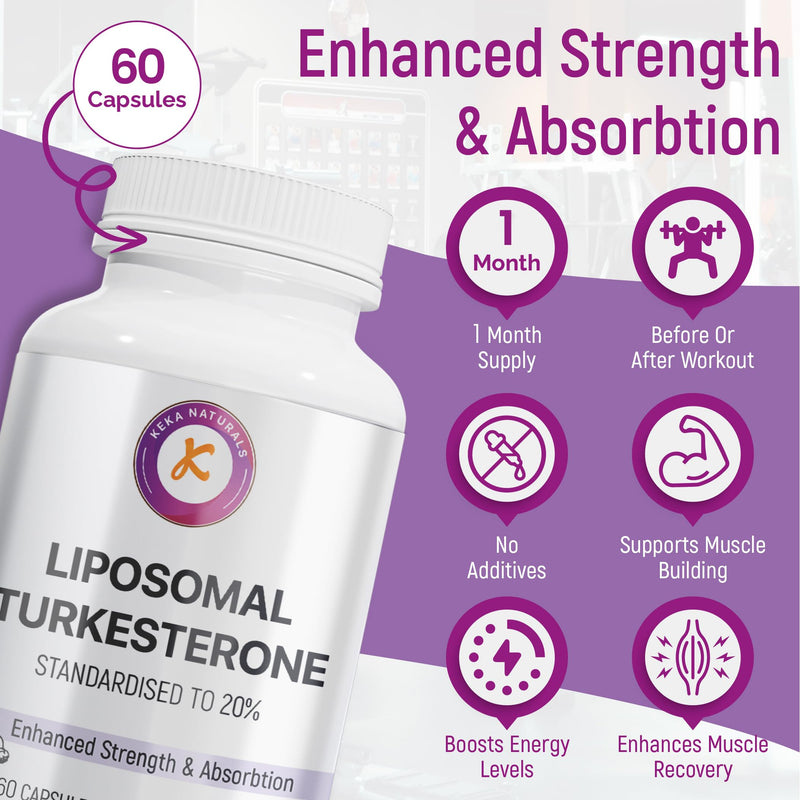 Liposomal Turkesterone 2000mg, 60 Capsules, Standardised to 20%, Ajuga Turkestanica Extract, Ultra High Absorption, Strength & Muscle, No Additives, Non-GMO, 60 Capsules