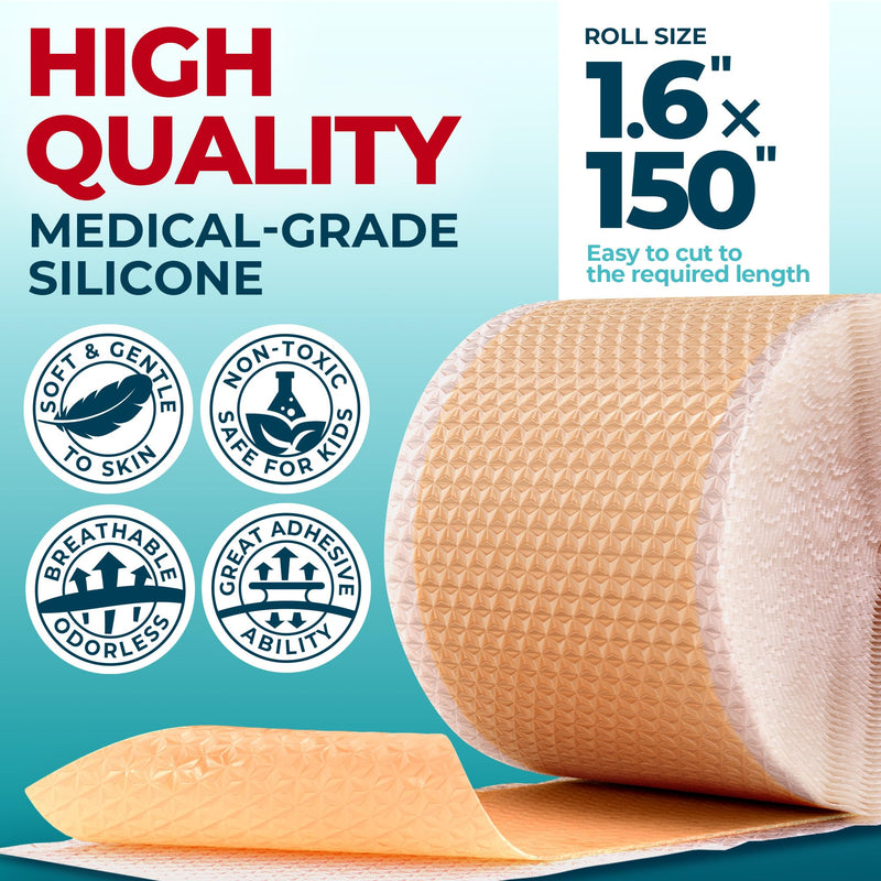 [Australia] - Medical Grade Silicone Scar Tape - 1.6‚Äùx150‚Äù - Visible Difference on Keloid & –°-Section - Reusable Silicone Scar Sheets - Easy to Use Beige 150"x1.6" 
