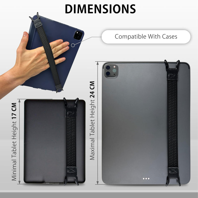 [Australia] - MyGadget Tablet hand holder - universal hand holder [6.3" to 11"] - hand strap for Apple iPad Air/Pro, Samsung Galaxy Tab, Kindle Paperwhite 20 cm - 28 cm black 