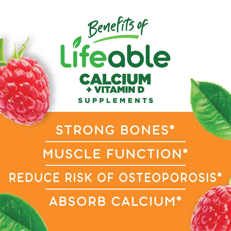 Lifeable Calcium with Vitamin D Kids + Vitamin D Kids, Gummies Bundle - Great Tasting, Vitamin Supplement, Gluten Free, GMO Free, Chewable Gummy