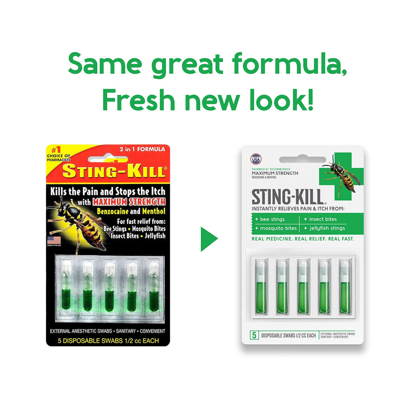 [Australia] - Sting-Kill First Aid Anesthetic Swabs, Instant Pain + Itch Relief From Bee Stings and Bug Bites, 5-count (pack of 2) 