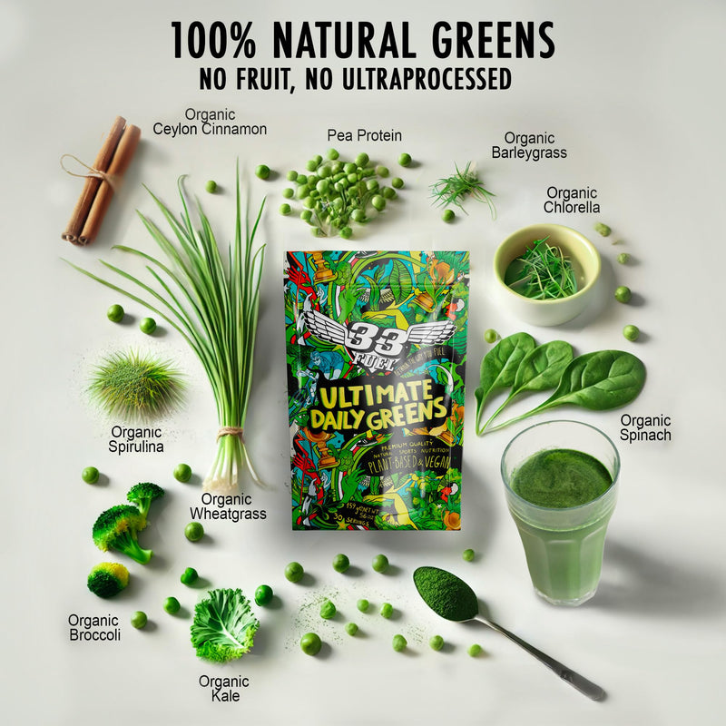 33Fuel Daily Greens Powder - UPF-Free Premium Superfood & Fibre Blend for Gut Health with only Natural Ingredients, Daily Greens Super Blend, Vegan, Handmade in the UK – Orange 159 g (Pack of 1)