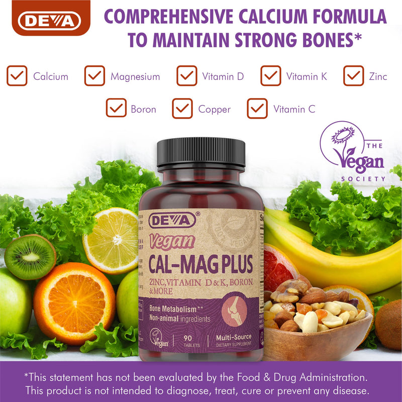 DEVA Vegan Calcium Magnesium Supplement, Plus Zinc, Vitamins C, D & K, Boron, 90 Tablets