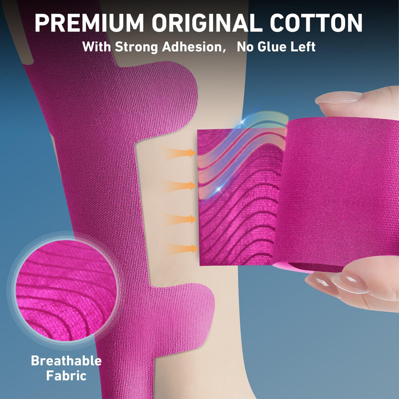 Kinesiology Tape for Achilles Tendon, KTQUICK 12 Count Achilles Tendon Tape Precut, Original Cotton Waterproof&Breathable, Enhance Elastic Kinesiology Athletic Tape for Achilles&Muscle Support(Pink) Pink