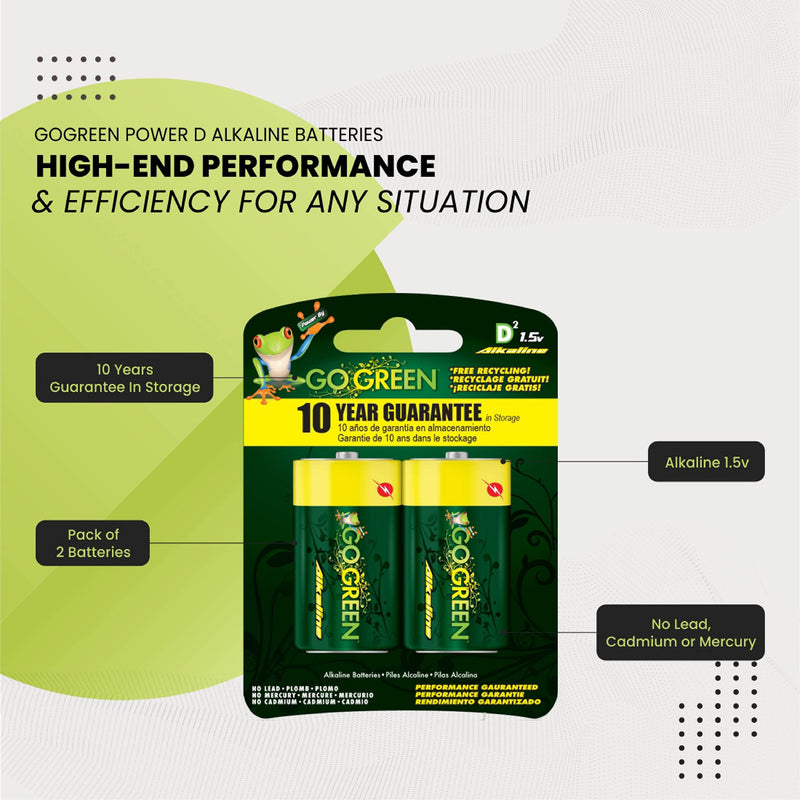 [Australia] - GoGreen Power (24004) Eco Friendly Alkaline D Batteries - No Lead, Cadmium or Mercury - Pack of 2 
