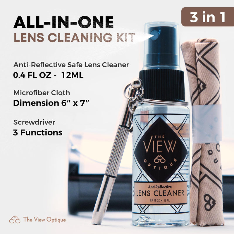 [Australia] - Anti-Reflective Safe Lens Cleaner & Repair Kit ‚Äì 0.4oz Glasses Cleaner Spray, Microfiber Cloth & Keychain Screwdriver in a Vinyl Snap Case for glasses & screens (3 Piece Set) 1x0.4oz Lens Spray + 1 Microfiber Cloth + 1 Screwdriver 0.4 Fl Oz (Pack of 3) 