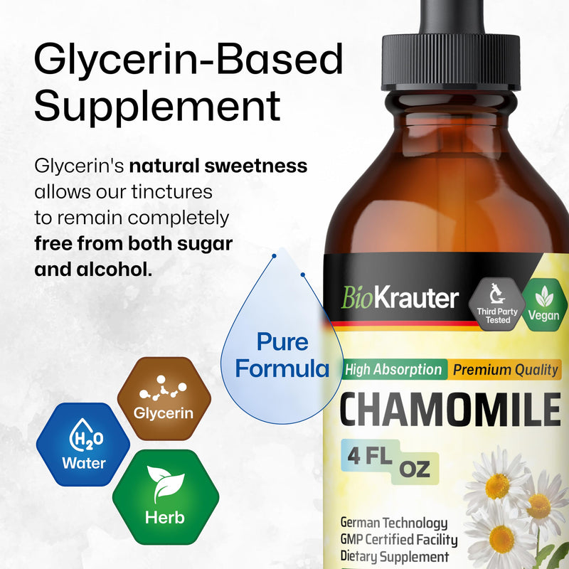 [Australia] - Chamomile Tincture - Organic Chamomile Extract - Contains Apigenin - Supplement for Sleep and Calmness Support - Alcohol and Sugar Free - Vegan Drops 4 Fl.Oz. 4 Fl Oz (Pack of 1) 