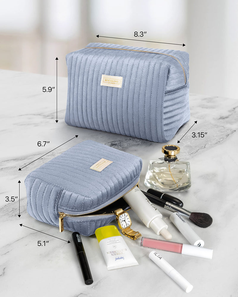 Set of 2 Toiletry Bags for Women, Travel Toiletry Bag for Cosmetics, Makeup, Toiletries | Large Capacity Toiletry Bags for Traveling, Cosmetic Pouch, Makeup Bag Small and Large Size, Perwinkle Blue