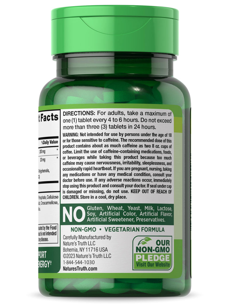 [Australia] - Caffeine Pills | 220mg | 120 Count | with Green Tea Extract | Vegetarian, Non-GMO & Gluten Free Supplement | by Nature's Truth 