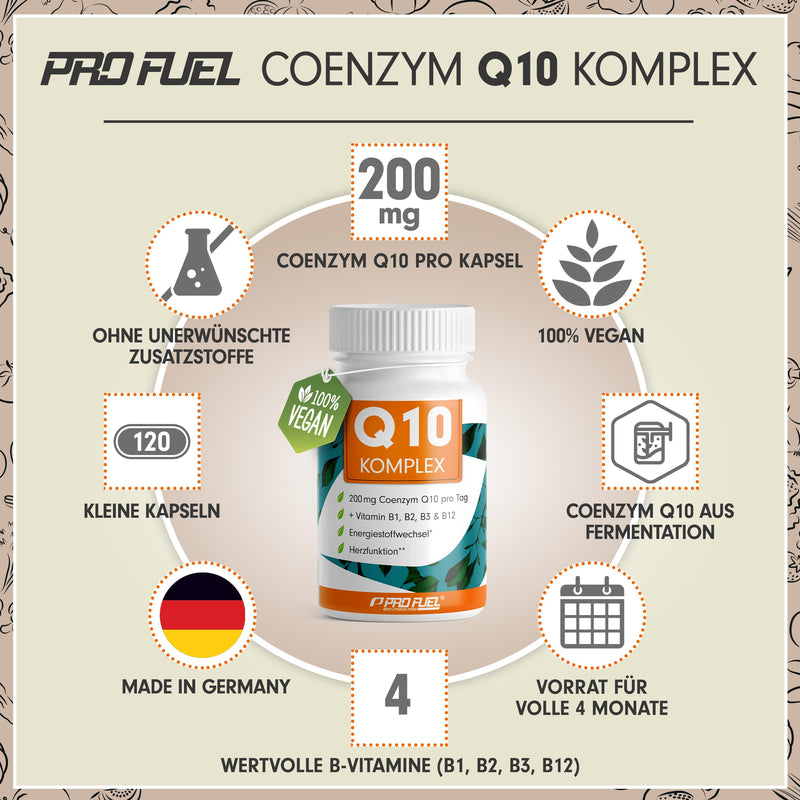 [Australia] - Q10 capsules high dose 120x - Coenzyme Q10 COMPLEX with 200mg Coenzyme Q10 + vitamin B1, B2, B3 and B12 - energy metabolism & heart function - laboratory tested with certificate - supply for 4 months 1x 120 capsules 