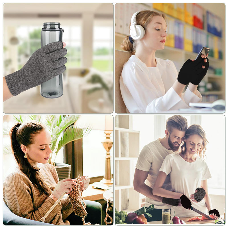 [Australia] - 2 Pairs Arthritis Gloves for Women and Men, Pain Relief Compression Gloves Women,Fingerless Breathable Design Black+grey L(3.5-4.3Inch) 