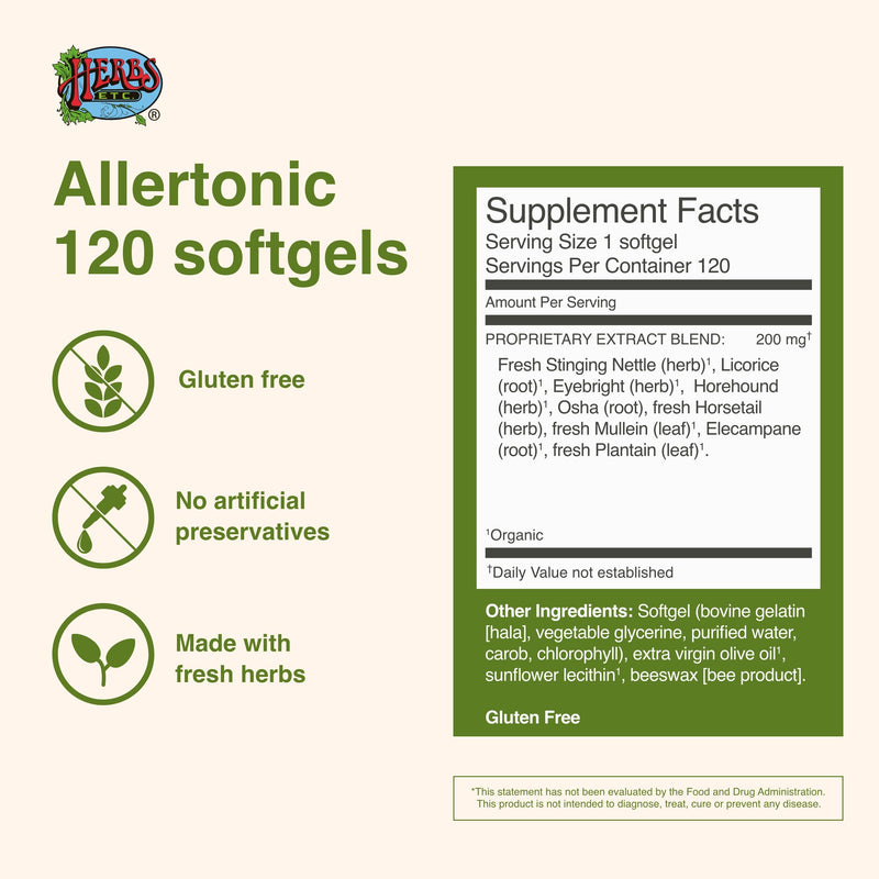 [Australia] - Herbs Etc. Allertonic - Healthy Breathing Support - Herbal Blend to Aid Against Seasonal Discomfort - Lung & Respiratory Health Support with Stinging Nettle - 120 Softgels (120 Servings) 120 Count (Pack of 1) 