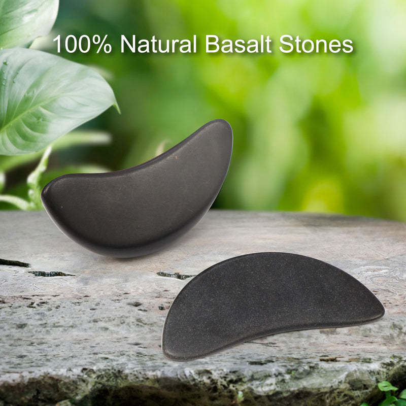 [Australia] - Master Massage 2-Piece Large Waning Moon Crescent Massage Stone Set - Arc Curved Deep Tissue Massager Hot Stones Pack – Gua-Sha Pressure Point Massage Tool - Black Basalt Rock Massage Tool Pack 