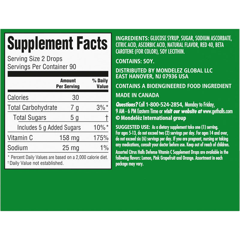 HALLS Defense Assorted Citrus Vitamin C Dietary Supplement Drops, 180 ct | Throat Drops, 20 Sticks of 9 180 Ounce (Pack of 1)