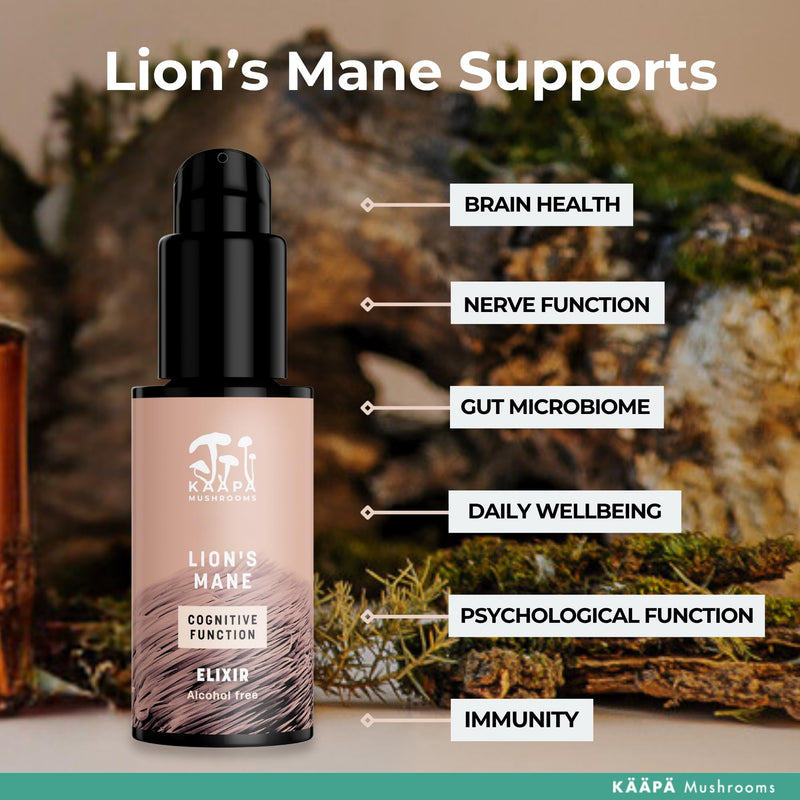 Lion's Mane Mushroom Elixir - Lions Mane Extract + Zinc + Vitamin C - Potent Ultrasonic Extraction | Mushroom Supplement for Focus, Brain & Memory | Grown in Finland - 50ml LIONS MANE ELIXIR 50ml