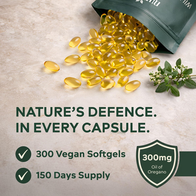 Wild Oregano Oil 6000mg with Black Seed Oil Capsules Herbies - 300 Vegan Softgels (150 Day Supply) - Potent Immune Support & Gut Health Supplement