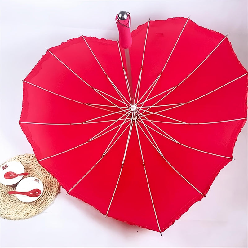 Forever Love Parasol Lace Heart-shaped Red Umbrella Girls Umbrella for Valentine, Wedding, Engagement and Photo Props (Red)