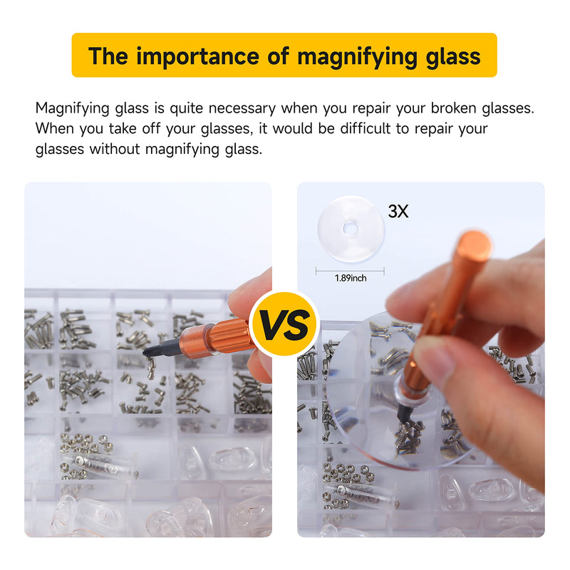 [Australia] - Upgraded All-in-One Magnetic Eyeglass Repair kit with Magnifying Glass, Repair Tool Kit with 12 interchangeable Screwdriver Bits, Nose Pads, Screws and Tweezer for Eyeglass, Sunglass, Watch, Laptop 