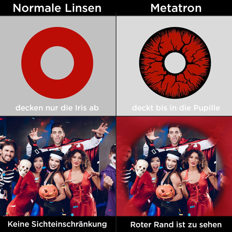 [Australia] - Meralens 1 Paar farbige rote schwarze Crazy Fun Metatron Jahres Kontaktlinsen. Topqualität zu Halloween Fasching und Karneval mit gratis Kontaktlinsenbehälter ohne Stärke weich 12 Monatslinsen in rot 0.0 Dioptrien 8.6 Millimeter 14.00 Millimeter 2.0 
