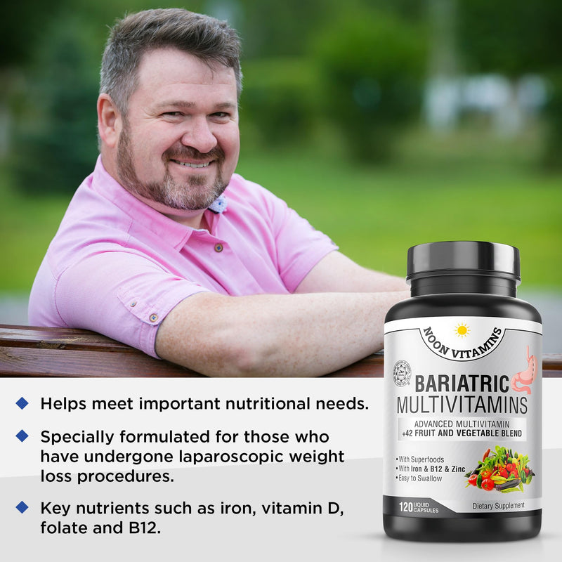 Bariatric Multivitamin with Iron for Women & Men - All-in-One 42 Superfood Blend for Energy & Immune Support - Post-Surgery Recovery, Easy-to-Swallow, Halal, Made in USA (120 Liquid Capsules) 120 Capsules
