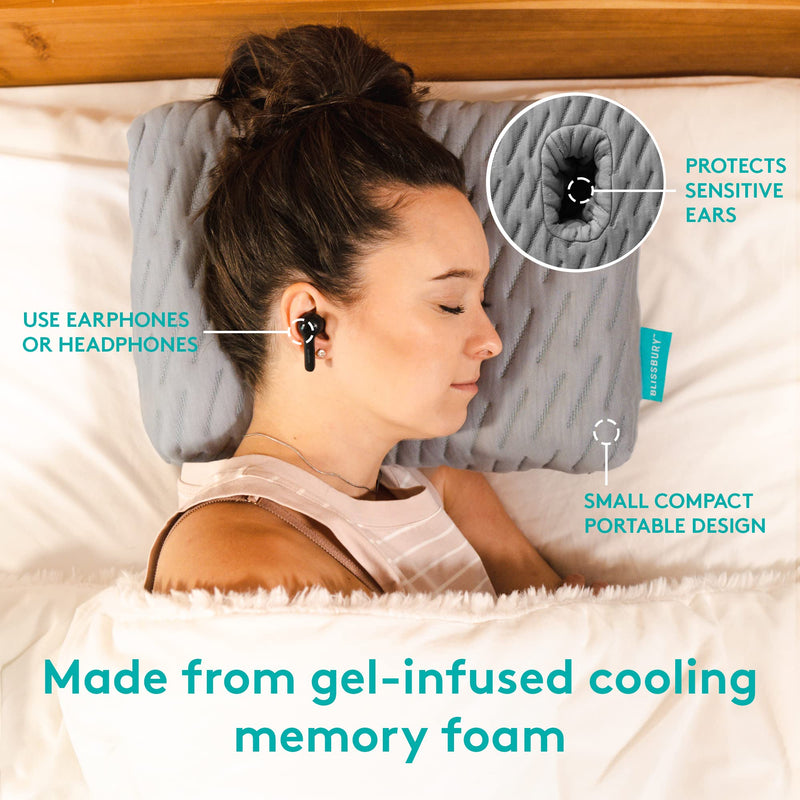 [Australia] - BLISSBURY Mini Ear Pillow | Ear Piercing Pillow for Side Sleeping | Travel Friendly CNH Pillow with Ear Hole | Soothing Hole for Ear Pain | Piercing Health & Ear Recovery for Side Sleepers | Donut Ear Gray 