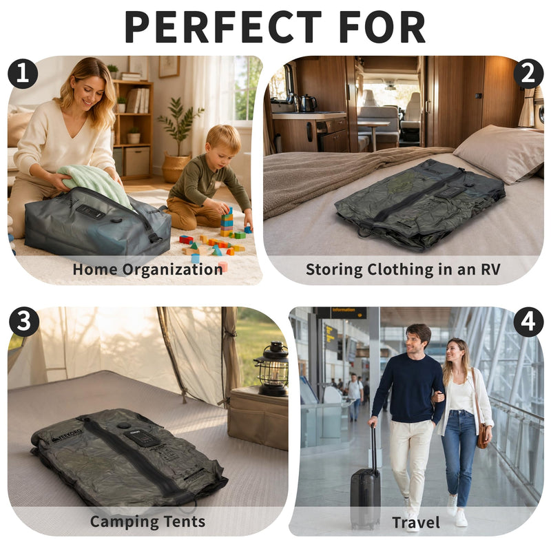 Vacuum Bag for Travel, Reusable Compression Bags with Built-in Pump | IPX8 Waterproof Packing Cubes for Suitcase, Durable Airtight TPU Space Saver Bags for Clothing, Carry On• Safe(1 PACK) Translucent black 1 PACK
