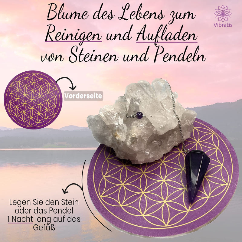 [Australia] - Vibratis fortune telling pendulum made of amethyst + flower of life made of wood for charging stones and pendulums & Bovis scale - 11.5 cm | 100% made in France 