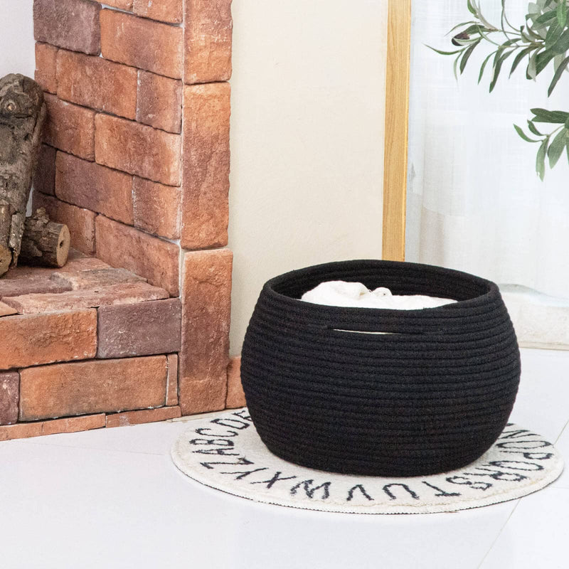 [Australia] - Goodpick Small Rope Storage Basket, Black Round Baskets for Socks, Dog Toys, Towels, Cute Baby Basket for Living Room, Bedroom, Nursery, Towel Baskets for Bathroom, 10 x 8.3 inches 