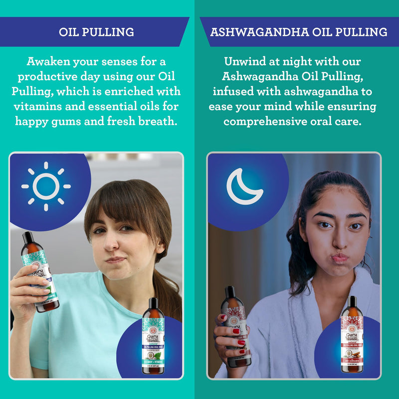 GuruNanda Ultimate Natural Teeth Brightening Bundle - Coconut & Peppermint Oil Pulling (2 Pack) & CocoMint Oil Pulling for a Naturally Bright Smile & Happy Gums