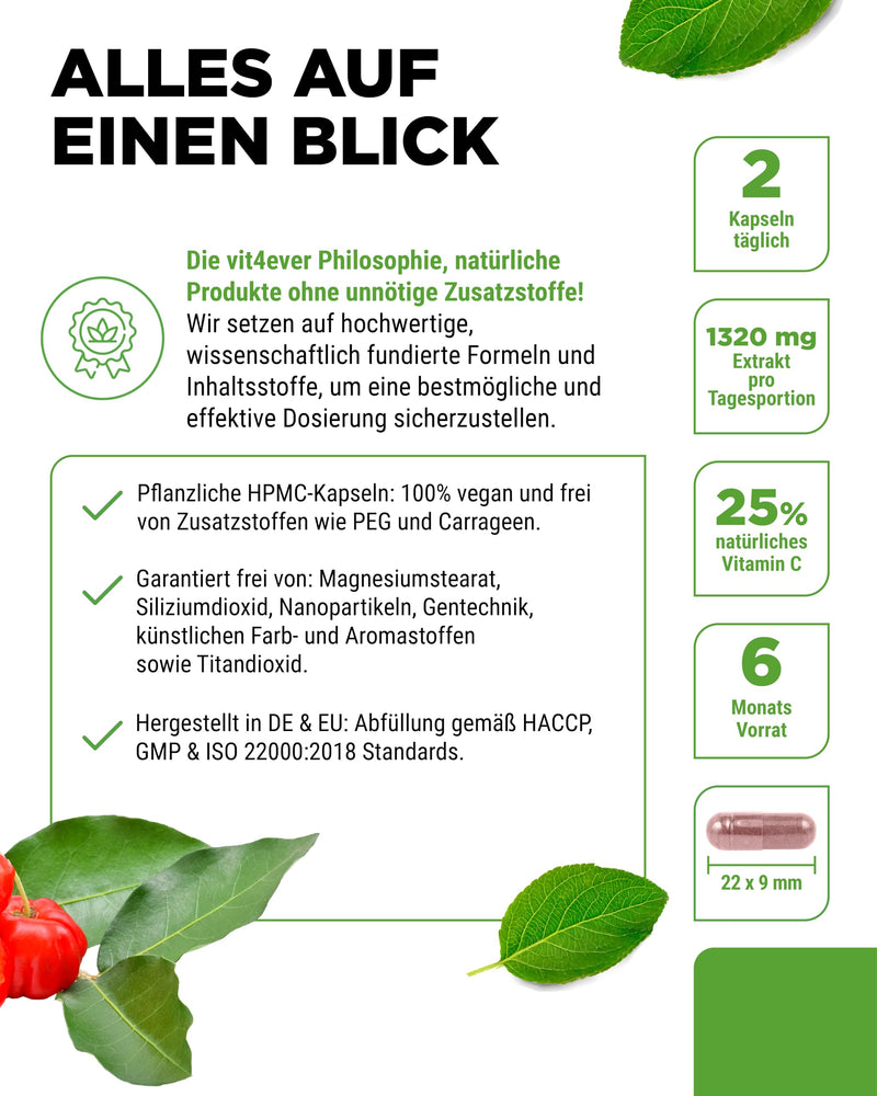 [Australia] - Natural vitamin C from acerola extract - 365 capsules - high dosage - premium raw material - without unwanted additives - vegan 