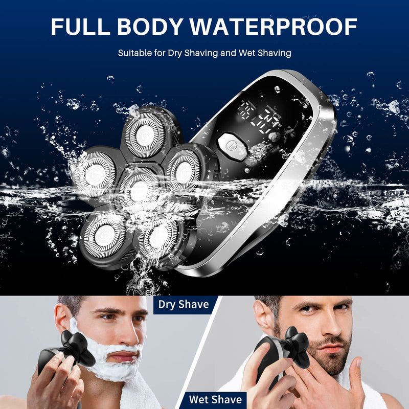 [Australia] - Head Shavers for Bald Men Rotary Electric Razor Cordless Electric Shaver Rechargeable Head Shaver Waterproof Mens Head Razor Multifunctional Shaving Grooming Kit for Balder (Black) Black 