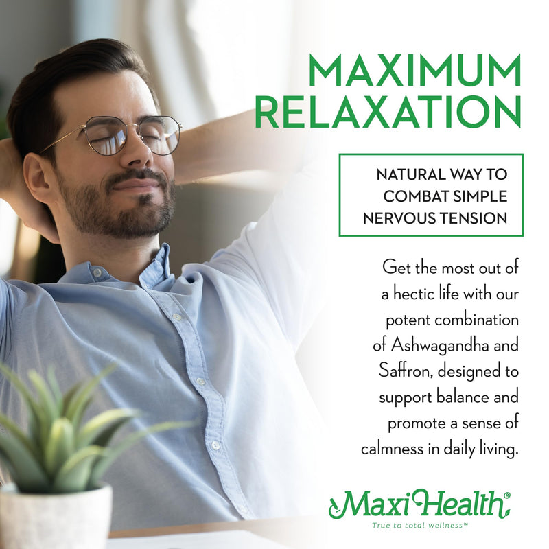 Maxi Health Ashwagandha Supplements Complex with Saffron – 600mg Ashwagandha Capsules & 30mg Saffron Extract for Stress Relief, Mood & Calm – Kosher, 60 Capsules Unflavored 60 Count (Pack of 1)
