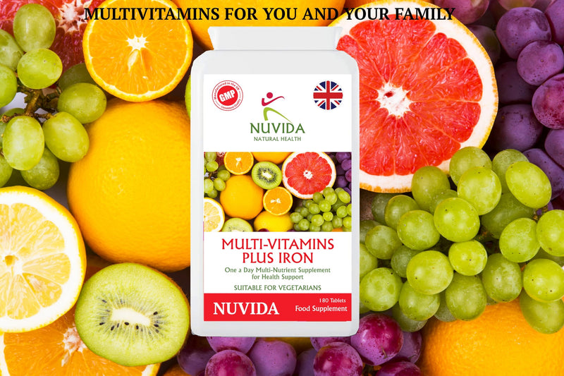 Nuvida Multivitamin Tablets with Iron - High Strength Multivitamins for Men and Women - One A Day Multivitamin Supplement - 6 Months Supply