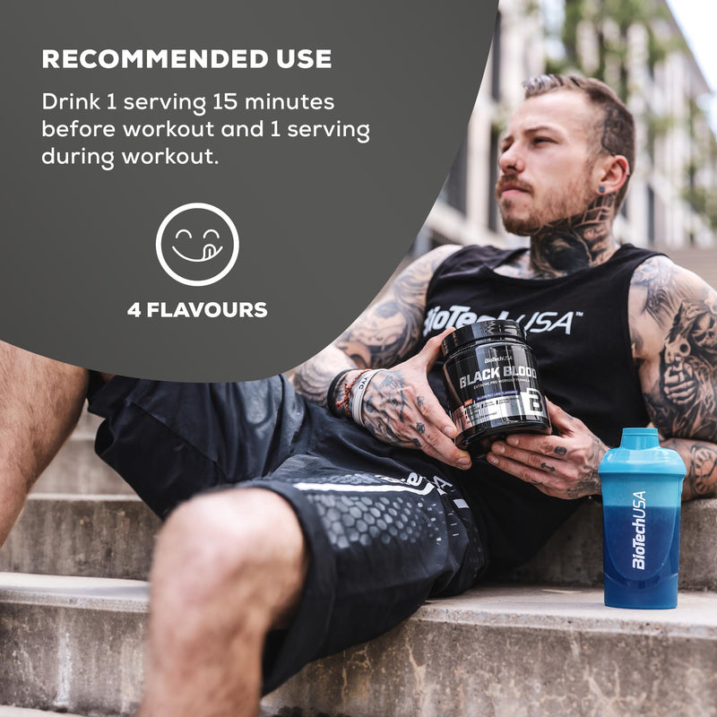 BioTechUSA Black Blood NOX+ | Pre-Workout Formula | with Caffeine, Creatine, Tyrosine | Sugar-Free | 340 g | Tropical Fruit 330 g (Pack of 1)