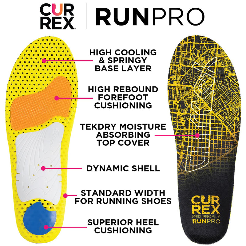 [Australia] - CURREX RunPro Insoles for Running Shoes – Arch Support Inserts to Help Reduce Fatigue, Prevent Injuries & Boost Performance – for Men & Women – Medium Arch, Medium Size M (Mens 7-8.5 / Womens 8.5-10) Medium Arch - Yellow 