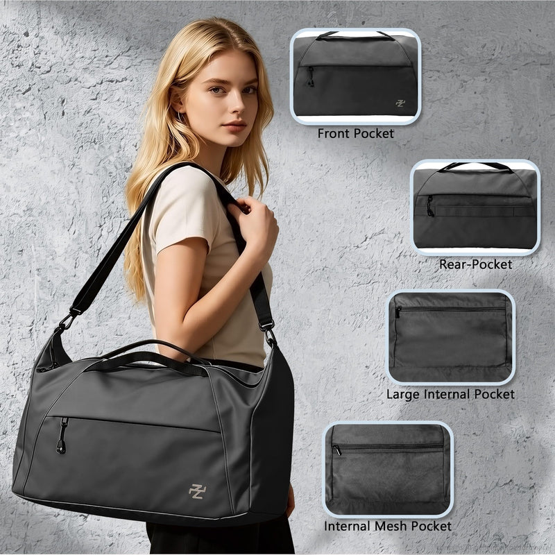 Travel Duffel bag, Crossbody Gym Tote, Weekender Overnight Bag for Unisex | Foldable Lightweight, Waterproof, Soft & Durable with Crease-Resistant Fabric, Back Luggage Sleeve, Multi-Purpose Travel bag black