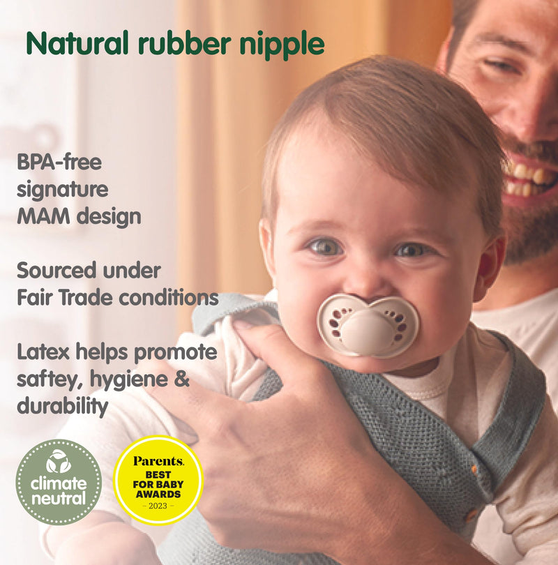 [Australia] - MAM Original Latex Pacifiers, Binky Pacifier for 0-6 Months, Natural Rubber Nipple, Made from Bio-Circular Materials, Easy to Clean, with Sterilizer Case, 2 Count Binkies Unisex 0-6 Month 