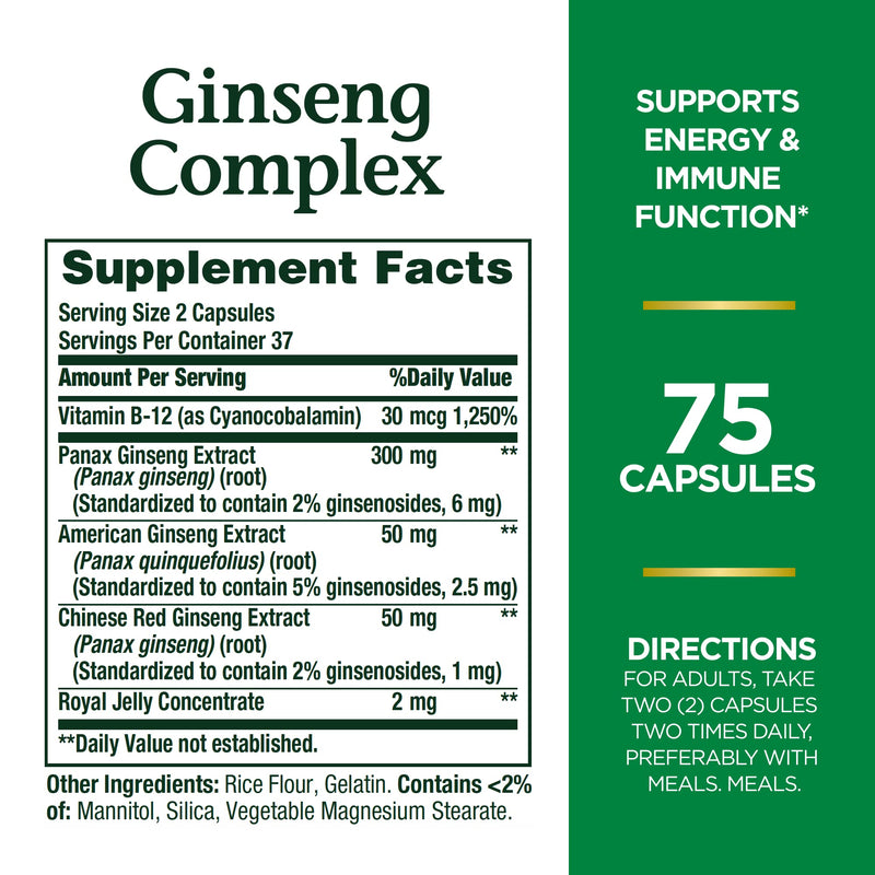 [Australia] - Nature's Bounty Ginseng Complex Capsules Supports Vitality & Immune Function, 75 Capsules Unflavoured 75 Count (Pack of 1) 