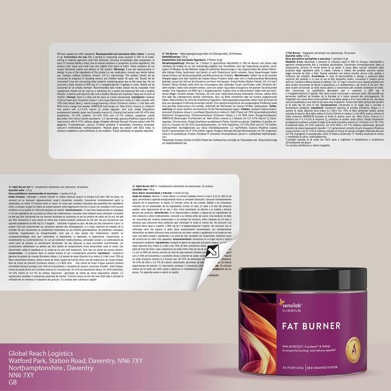 Fat Burner, Appetite Control and Weight Management Powder with Carolean, Morosil, Shilajit, Green Tea, Guarana, Inulin Powder - 120 g, Slimmium Sensilab FatBurner GLP-1