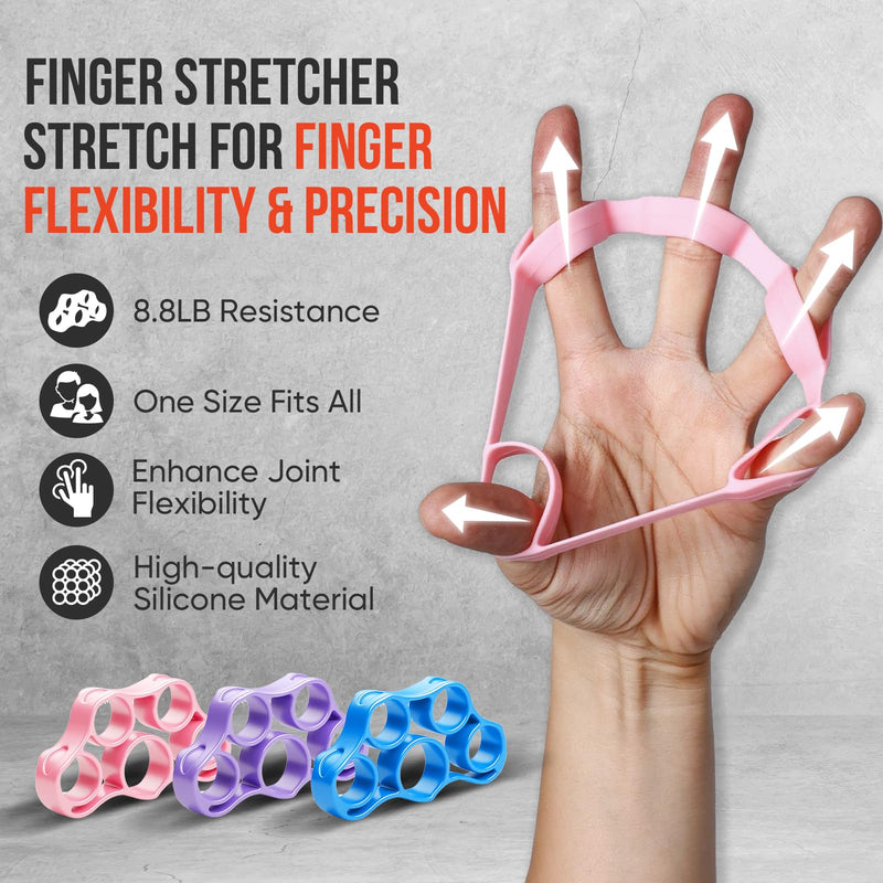 [Australia] - 6-Pack Grip Strength Trainer Kit, 3 Colors Forearm Strengthener & Hand Grip Strengthener, Finger Exerciser & Stretcher for Strength Training, Recovery & Flexibility 