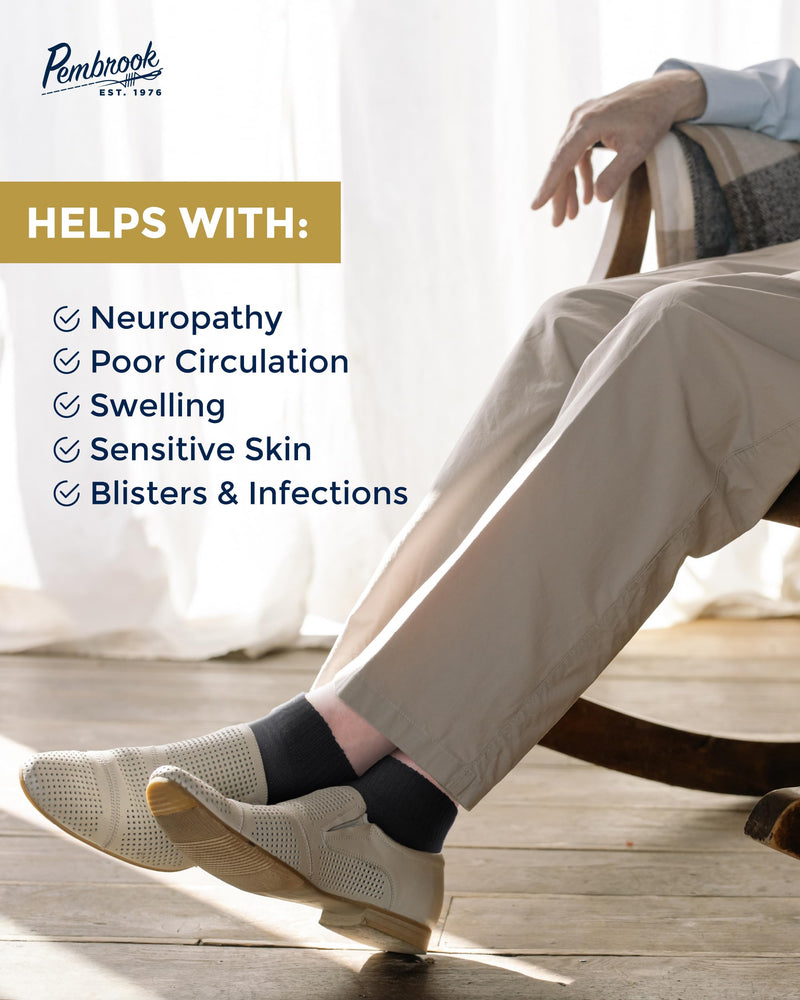 [Australia] - Pembrook Ankle Diabetic Socks for Women and Men - 6 Pairs | Low Cut Neuropathy Socks for Women | Smooth Toe Seams Large 2 White / 2 Gray / 2 Black - 6 Pairs 