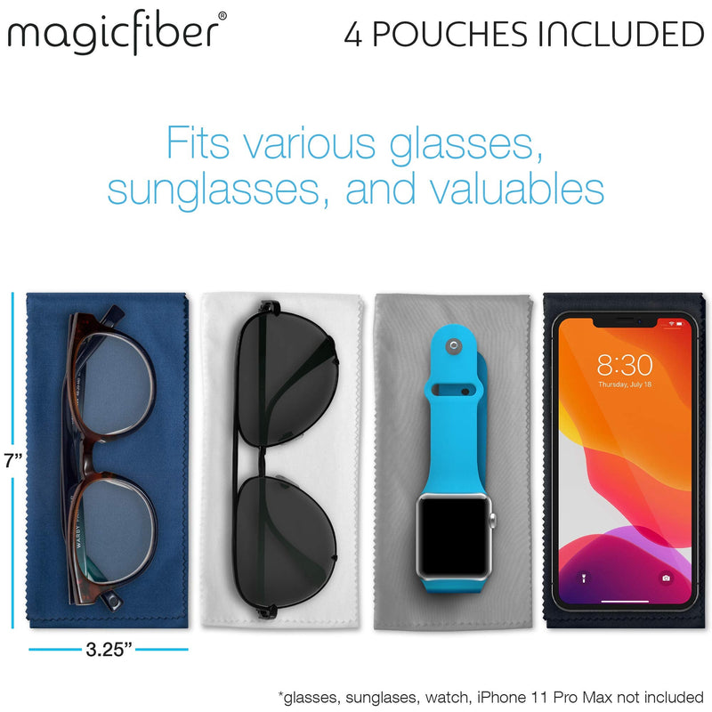 [Australia] - MagicFiber Glasses Case Soft (4-pack) - Sunglasses Pouch - Soft Glasses Pouch - Works as Glasses & Eyeglass Cleaner 
