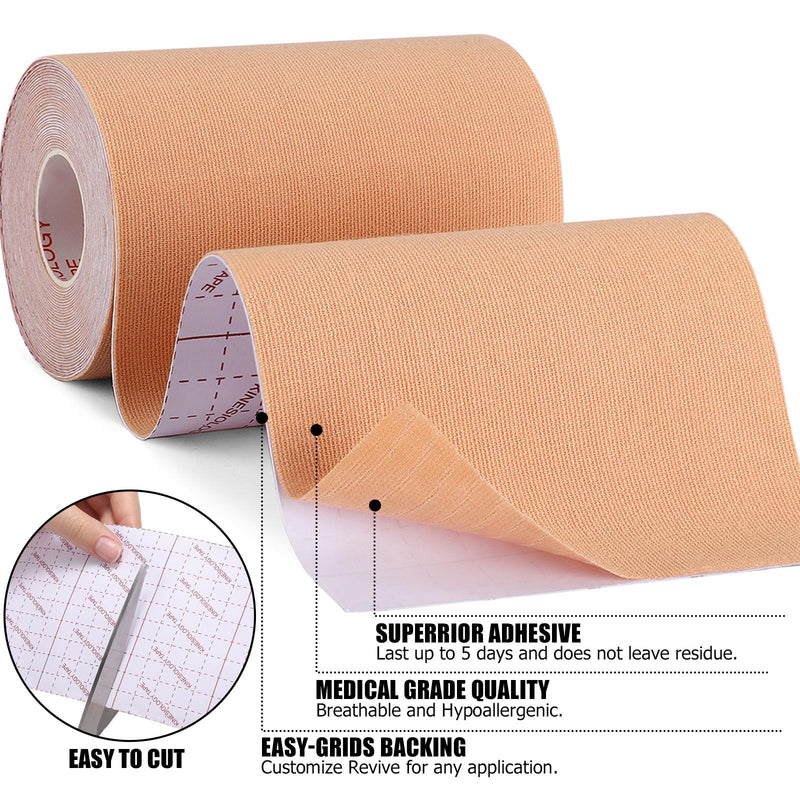 [Australia] - 4 Rolls Kinesiology Tape, 4in x 5.5yd Extra Wide Breathable Muscle Support Adhesive Sport Tape for Knee Pain Relief, Latex Free Cotton Elastic Uncut Strips for Joints, Back, Ankle, Shoulder, Wrist Beige 