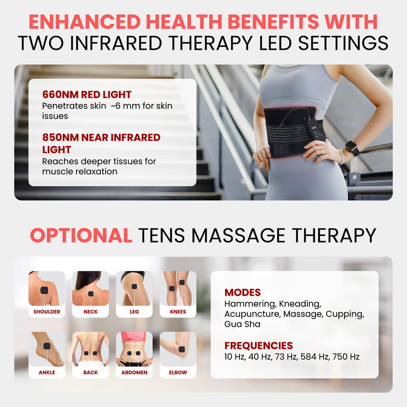 [Australia] - JWAY Red Light Therapy Belt | 660nm Red Light Therapy & 850nm Near Infrared Light Therapy for Body | Relax & Massage Muscles | Pain Relief and Inflammation | Improve Circulation 