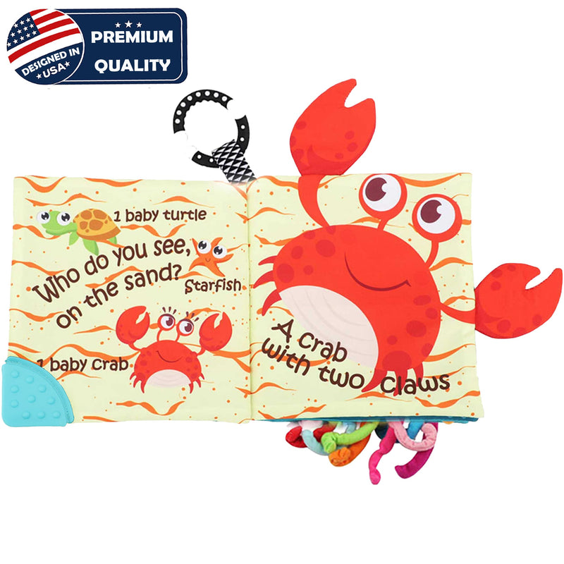 [Australia] - Fish Baby Books Toys, Touch and Feel Cloth Soft Crinkle Books for Babies,Toddlers Infant Kids Teething Toys Activity Early Education Toys, Teether Ring, Baby Book Octopus,Ocean Sea Animal Shark Tails 