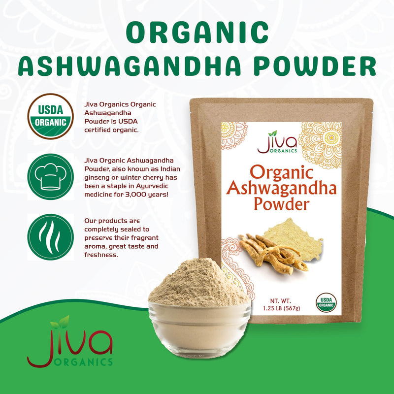 [Australia] - Jiva Organics Ashwagandha Root Powder 1.25 Pound (20oz) - Raw, Pure, NON-GMO, Lab Tested 