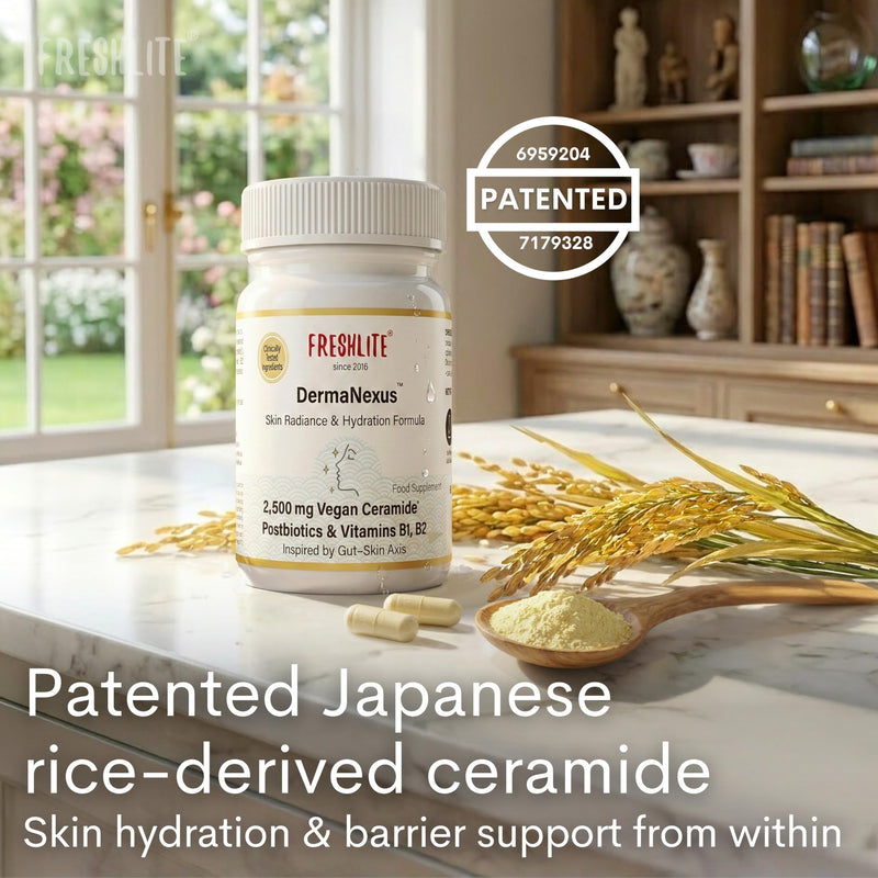 FRESHLITE 2,500mg Ceramide Supplement - Skin Hydration & Barrier Support - Radiant, Luminous Skin - with Vegan Postbiotics for Total Glow - DermaNexus™ 60 Vegan Capsules, Made in Japan 60 count (Pack of 1)