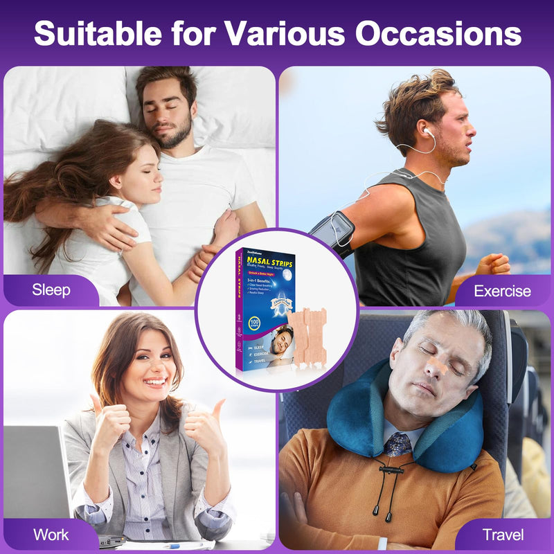 [Australia] - Nasal Strips for Snoring, 100 Count Extra Strength Nose Strips for Breathing, Anti Snoring Devices for Sports and Sleep, Help Stop Snoring, Relieve Nasal Congestion, Drug-Free,Deeper Sleep Tan-100 Count 