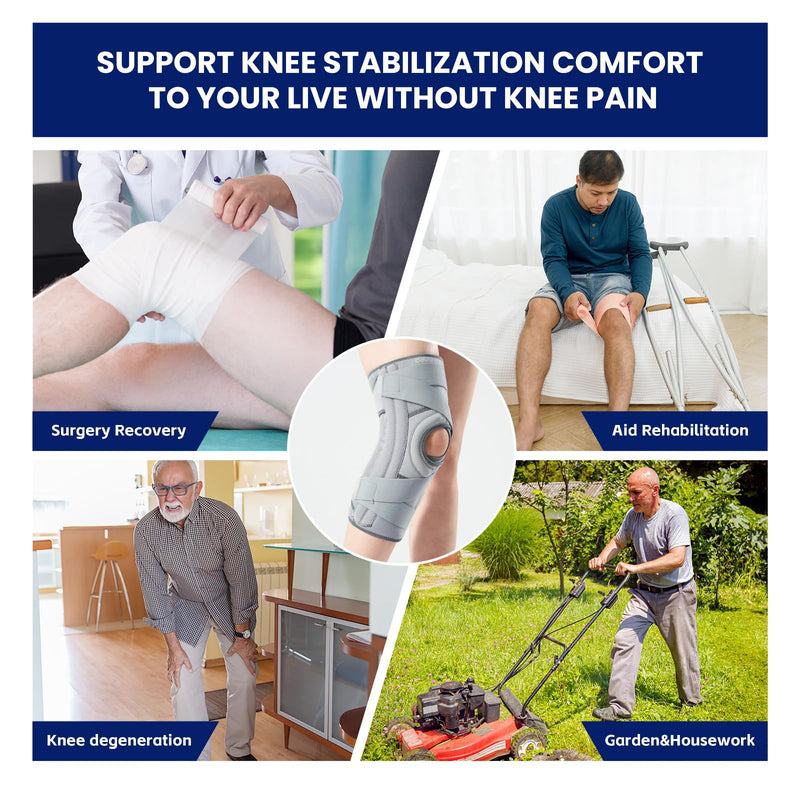 Galvaran Knee Brace for Meniscus Tear:Adjustable Knee Support for Maximum Knee Pain,Side Stabilizers for Injury or Surgery Recovery - Men and Women Gray-Left Medium