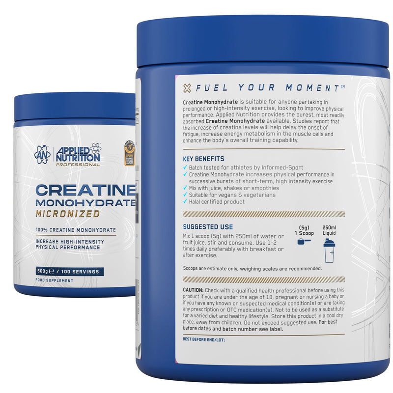 Applied Nutrition Creatine Monohydrate Powder 500g – 100% Micronized Creatine – 5g per Serving – Unflavoured – Supports High-Intensity Performance – 100 Servings 100 Servings (Pack of 1)